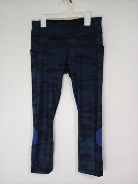 Lululemon Navy Camo Blue High-Waist Leggings With Pockets Size 6